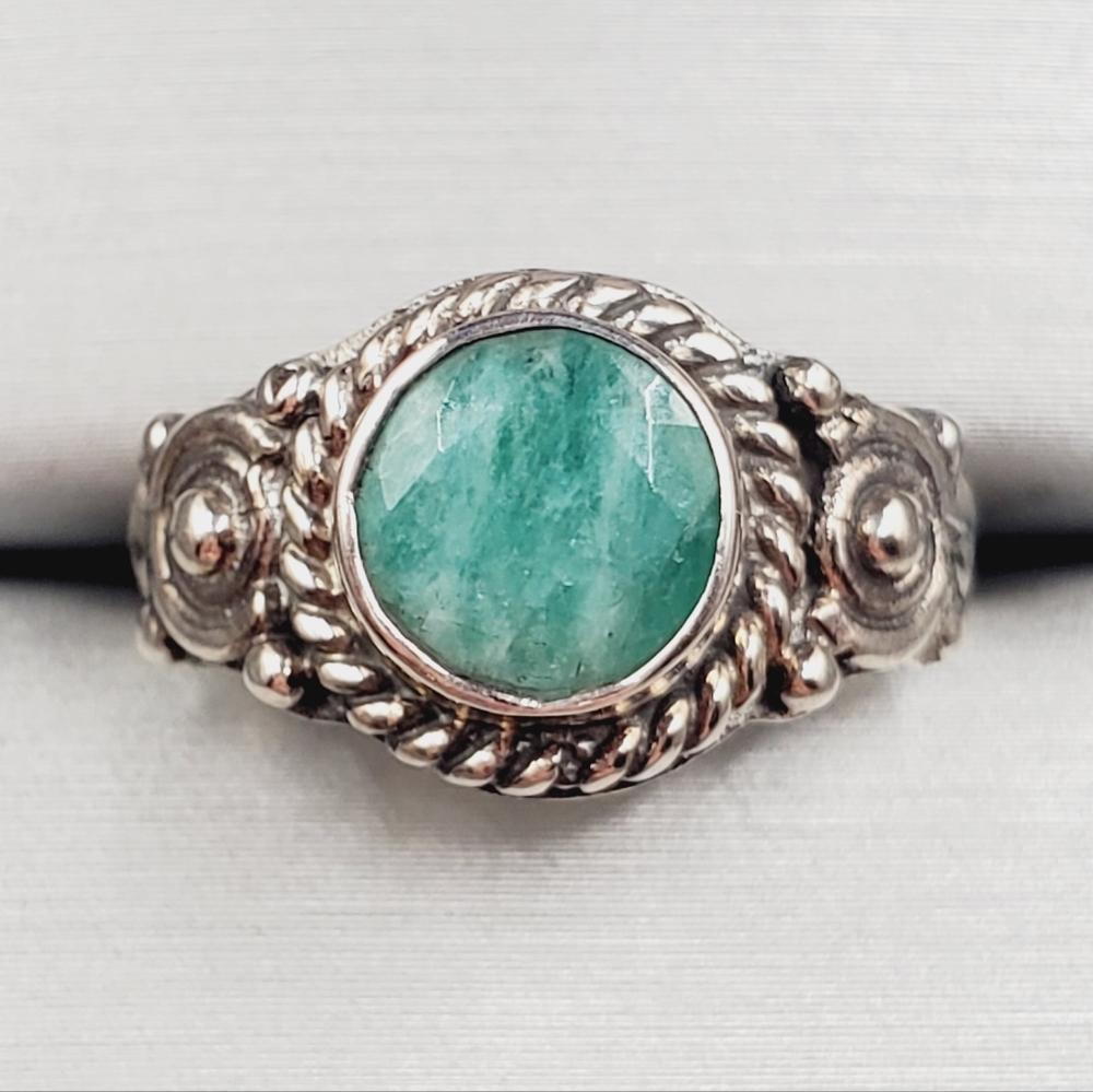 Natural Round Socoto Emerald Solitaire Artisan Ring in Sterling Silver 1.25 ctw